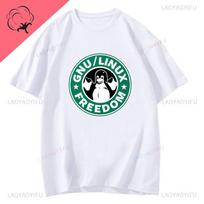 Linux Pingvino Marškinėliai Premium Medvilnė Vyriški Drabužiai Laisvalaikis Harajuku Manga Marškinėliai Estetiški Marškinėliai Vintage Humoras Streetwear M white