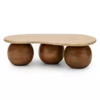 Kavos staliukas „Pear“, mangmedžio mediena / travertinas, tamsus riešutas