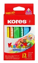 Vaškinės trikampės kreidelės KORES  JUMBO, 12 spalvų, vnt.