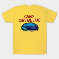 Men Black Print T-shirt Crystal Lake No-Cut Heat Transfer Print Cotton Tshirt M geltona