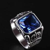 Colorful Retro Inlaid Square Blue Zircon Crown Ring Trendy Men'S Personality Ruffian Handsome Temperament Domineering And Adjustable Adjustable opening