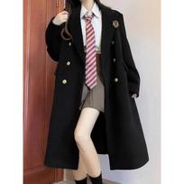Academy-Style JK Uniform Double-Breasted Wool Coat - Black, Mid-Length, High-End Feel, Straight Shoulders, Autumn/Winter. 2XL black