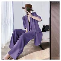 Plus Size 6681 Summer Slimming Wide-Leg Pants Two-Piece Suit for Women 4XL violetinė