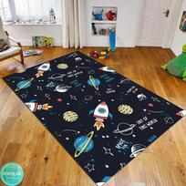 Cute Space Rocket and Planet Printed Floor Mat, Soft Rug for Kids Bedroom Living Room, Whimsical Home Decor Carpet 40x60cm