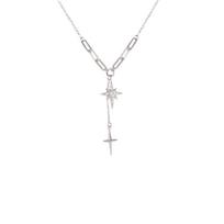 Diamond Starburst Cross Choker Necklace – Christmas Versatile Tassel Star Design Copper (Platinum Color)