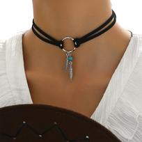 Modern Modifiable Marine Stone Necklace On Faux Leather Cord For Everyday Jewelry Piling