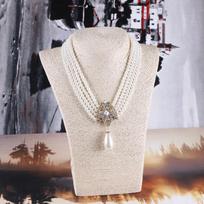 Multi-layer pearl necklace with rhinestone accents - sweet & dramatic bridal pearl jewelry for women