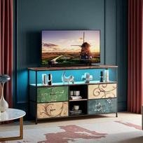 TV spintelė, 108x30x78cm, su LED ir 4 spalvotais stalčiais, ruda