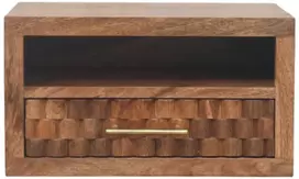 Artisan Furniture Arno prie sienos montuojamas mango medienos naktinis staliukas, tikmedžio atspalvio