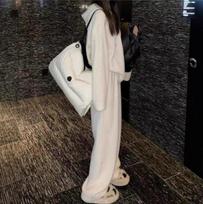 Autumn European Lazy Style Zippered Hooded Cardigan Sweater Set for Women One Size pilkšvai balta