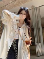 Hong Kong style retro blue plaid shirt blouse, spring niche design cardigan loose versatile shirt trend S balta