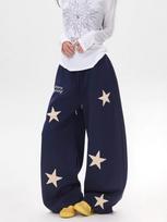 Unisex American Retro Star Embroidered Sweatpants: Wide-Leg, Floor-Length Jazz Dance Sportswear Small mėlyna