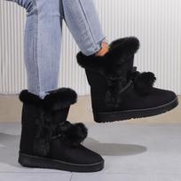 Saldžiai rožiniai pliušiniai neslystantys sniego batai moterims, žieminiai šilti pūkuoti pliušiniai žemi batai, ankle boots, mieli pomponai, dizainerio mergaitės batai 41 41 juoda