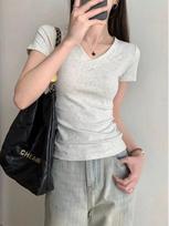 Women's American Style Slim Fit Crew Neck Cotton T-Shirt - 2026 Summer Design, Short Sleeve, Cinched Waist M (Suggest 75-90 lbs) white