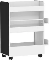 Koduva Vaikiška knygų lentyna su 4 lentynomis, apatiniu skyriumi, 2 šoniniais skyriais, lenta, ratukais, balta, 66,5 x 32,5 x 86,5 cm