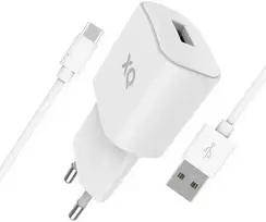 XQISIT Charger travel charger | 12W | USB-A, USB-C | with USB-A to USB-C cable included | baltas
