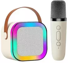 „Goodbuy“ „Bluetooth“ karaoke kolonėlė su mikrofonu, smėlio spalvos