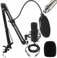 Fusion Studio XLR Microphone | Podcasts | Streaming | Voice Recording + regulating Stand, Pop Filter | juodas