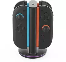 „iPega SW2051“ įkroviklio stotelė su RGB šviesa, skirta „JoyCon“ valdikliams, „Nintendo Switch 2“, juoda