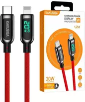 KAKUSIGA KSC-599 data transfer and charging cable | USB-C to Lightning | 20W | with LED ekranas | 1.2m | red