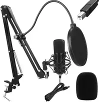 Fusion Studio USB Microphone | Podcasts | Streaming | Voice Recording + regulating Stand, Pop Filter | juodas