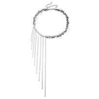 Irregular Bead Necklace with Multiple Tassels Adjustable Collarbone Chain Statement Choker for Fashion Enthusiasts 1 white