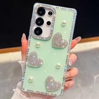Samsung S265 Ultra Rhinestone & Glitter Pearl Heart Phone Case, Full Coverage for Galaxy S25 FE A57, Luxury Design. S26 Ultra