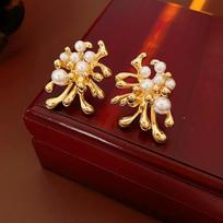 Gold Electroplated Firework Pearl Stud Earrings Fashion European American Personality High-end Earring for Women Luxury Zircon