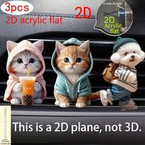 2D flat kitten 3pcs car vent clip decorative diffuser (fragrance not included), car interior decoration, aromatherapy clip, ideal for holiday gifts 6CM