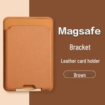 MagSafe Metalinis Odinis Telefono Kortelių Laikiklis su Paslėptu Ištraukiamu Stovu Adhesive Leather Texture tamsiai ruda spalva