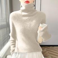 Women's High-Neck Slim-Fit Knit Top Soft And Cozy Sweater L smėlis