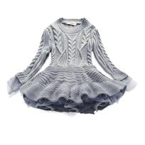 Mergaičių raudonos kalėdinės mezgimo suknelės ilgomis rankovėmis Witnter šiltas gimtadienio vakarėlis, rauktas princesės kostiumas vaikams Vestido 100 pilka