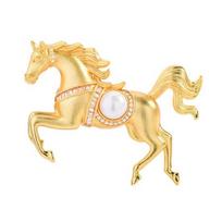 Golden Horse Brooch Faux Pearl Horse Lapel Pin Chinese Zodiac Animal Brooch Pin with Rhinestones 1pc