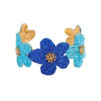 Artistic Woven Flower Alloy Cuff Bracelet Floral Wristband Lightweight Raffia Jewelry For Women Festival Accessories