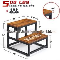 TEMU Dual-Level Wood and Iron Stool for Bathroom or Kitchen - Multipurpose Step and Foot Stool for Kids and Adults