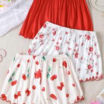 New Style Sleep Pants - Women's Cherry and Strawberry Printed Rolled-edge Short Pants, Comfortable, Relaxed, Casual, Simple Style, Home Wear Pants S balta