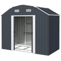 Sodo namelis Įrankių sandėliukas Sodo sandėliukas, atsparus atmosferos poveikiui, 2 langai, 2 durys, 238 x 132 x 198,5 cm, tamsiai pilkos spalvos