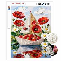 DIY Pearl Painting Canvas Strawberry Boat Design Shiny 3D Bead Art Kit Creative Leisure Craft for Living Room Wall Decor 30x40cm