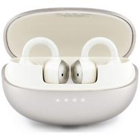 Wireless OWS earphones with a metallic Guess finish, electroplated parts, and a classic gold logo