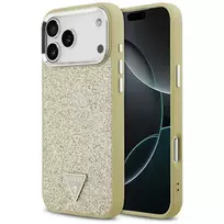 GUESS Glitter Triangle Logo phone case with MagSafe support for iPhone 17 Pro Max, gold