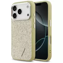 GUESS Glitter Triangle Logo phone case with MagSafe support for iPhone 17 Pro, gold