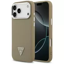 GUESS Grained Triangle Logo phone case with MagSafe support for iPhone 17 Pro Max, brown