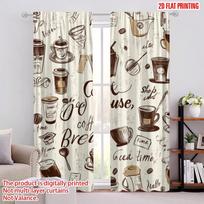 2pcs,2D plane printing Popular Curtains Caf Doodles Versatile Polyester Fabric (without rod) All Seasons Use for Living Room, 52.50 × 116.00 cm 2 pcs