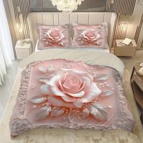 3pcs Pink Bedding Set Girl Wind Flower 3D Print Cozy Duvet Cover King Queen Twin Size Birthday Gift for Adult Bedroom Decoration EU Single 135x200cm