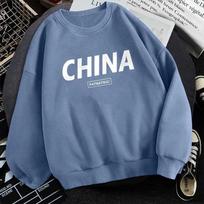 Men's Trendy Loose-Fit Hoodless Sweatshirt - Hong Kong Style, Fleece-Lined, Spring & Autumn, Round Neck, Couple's Pullover. L (55-63 kg)