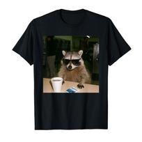 Juokingas meškėnas geria kavą su akiniais nuo saulės Gyvūno memė T-shirt vyrams moterims 100% medvilnės T-marškiniai trumpomis rankovėmis 0204-1 - Aš... S įvairiaspalvis