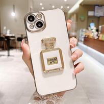 Kvepalų buteliuko veidrodėlio laikiklio dėklas iPhone 14 13 12 11 Pro Max XR X XS 7 8 Plus SE/Redmi 10 9 9A 9C 9T 10A kameros apsaugai, minkštas silikoninis dangtelis iphone 6 6s balta
