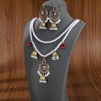 Double Pearl Tassel Bells Earrings Necklace Set Women'S Bohemian Court Fashion Jewelry
