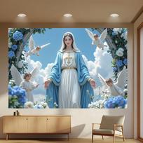 VIKAMA Madonna Angel Religious Art Tapestry Living Room Sofa Background Wall Decoration Church Prayer Room Tapestry 74x94cm(29x37in)