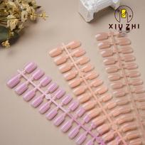 Pre-Colored Short Square Round Nude Nail Tips - One Size, Wearable, Semi-Finished